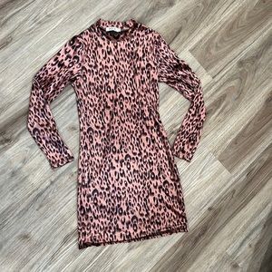 Leopard print high neck bodycon mini dress velvet